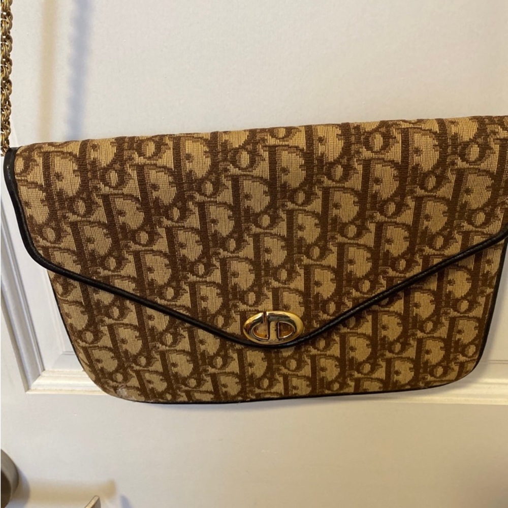 Christian Dior genuine Vintage Trotter monogrammed Envelope clutch with chain
